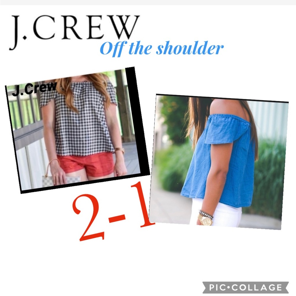 2-1 Deal NEW J.Crew Denim/Jean Off The Shoulder Top & Gingham size M
